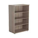 Front view of TC Essentials Wooden Bookcase in grey oak with open shelves and sturdy frame.