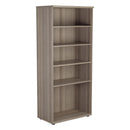 Front view of TC Essentials Wooden Bookcase in grey oak finish, showcasing multiple shelves for storage and display.