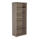 Gray oak wooden bookcase from TC Essentials with adjustable shelves and modern design, shown from the front.