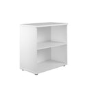 White TC Essentials wooden bookcase with multiple shelves, showcasing its sturdy design and clean finish.