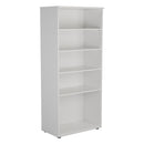 White wooden bookcase from TC Essentials featuring multiple shelves for storage and display.