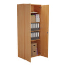 Open TC Essentials wooden cupboard in beech finish showing shelves and storage compartments.