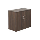 Dark walnut wooden cupboard from TC Essentials with sleek design and storage shelves, shown from the front.