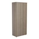 Front view of TC Essentials Wooden Cupboard in Grey Oak finish, showcasing its sleek design and natural wood grain details.