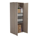 TC Essentials Wooden Cupboard in Grey Oak, open front view showing shelves and storage compartments.