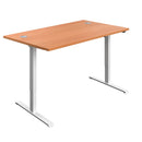 Economy single motor sit-stand desk in beech and white, 1200mm size with smooth height adjustment and modern design.