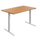 White Nova Oak finish economy single motor sit-stand desk with 1200mm width, featuring a sleek, modern design.