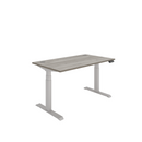 Front view of TC Core Dual Motor Sit Stand Desk in Alaskan Grey Oak finish, showing adjustable height and sleek workspace design.