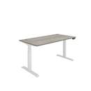 Front view of TC Core dual motor sit stand desk in Alaskan Grey Oak finish, showcasing sleek design and adjustable height.