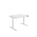 Front view of TC Core Dual Motor Sit Stand Desk in Arctic White with adjustable height and sturdy frame.