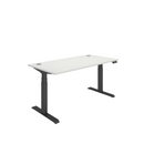 Front view of the TC Core Dual Motor Sit Stand Desk in Arctic White with black accents, showcasing its modern ergonomic design.