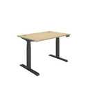 Front view of TC Core Dual Motor Sit Stand Desk in Canadian Oak with black frame, showcasing adjustable height and modern design.