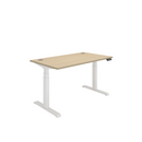 Front view of TC Core dual motor sit-stand desk in Canadian Oak finish, showcasing the sleek tabletop and sturdy frame.