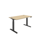 Front view of TC Core Dual Motor Sit Stand Desk in Canadian Oak with black frame, showcasing adjustable height and modern design.