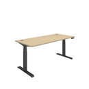 Front view of TC Core Dual Motor Sit Stand Desk in Canadian Oak with black frame, showing adjustable height and spacious work surface.