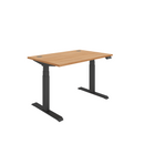 Front view of TC Core Dual Motor Sit Stand Desk in Norwegian Beech wood finish, showing adjustable height and sleek design.