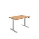 Front view of TC Core Dual Motor Sit-Stand Desk in Norwegian Beech wood finish, showcasing adjustable height and modern design.