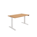 Front view of TC Core Dual Motor Sit-Stand Desk in Norwegian Beech wood finish, showcasing adjustable height and sleek design.