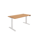 Core dual motor sit-stand desk in Norwegian beech wood with white frame, featuring adjustable height and modern design.
