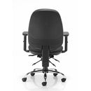 Black TC ID ergonomic office chair with adjustable backrest and armrests, showing the chair's back support and sleek design.