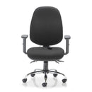 Black TC ID Ergonomic Office Chair with adjustable armrests and lumbar support, shown from the front view.