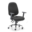 TC ID ergonomic office chair with adjustable armrests and black fabric upholstery, shown from the front view.