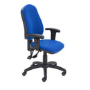 Front view of the TC Calypso 2 Deluxe Operator Chair with red upholstery and adjustable armrests.