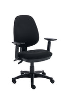Front view of the TC Versi 2 Lever Operator Chair with black upholstery and adjustable features.