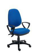 Front view of the TC Versi 2 Lever Operator Chair with red upholstery and ergonomic design.
