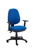 Front view of the TC Versi 2 Lever Operator Chair with red fabric upholstery and ergonomic design.