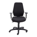 Black TC Call Centre Chair with ergonomic design and adjustable armrests, shown from the front view.
