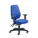 Front view of the TC Call Centre Chair in black with adjustable armrests and ergonomic design for comfortable seating.
