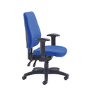 Side view of the TC Call Centre Chair showing its ergonomic design, adjustable armrests, and black fabric upholstery.