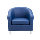 Front view of TC Tub PU armchair with metal feet, featuring a modern design and plush upholstery for comfortable seating.