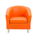 TC Tub PU armchair with metal feet, shown from the front, featuring a modern design and soft upholstery.