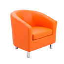 TC Tub PU armchair with metal feet, front view showcasing comfortable foam seat and modern design in soft upholstery.