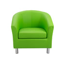 Front view of TC Tub PU armchair with metal feet, showcasing its modern design and comfortable upholstery.