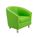 TC Tub PU armchair with metal feet, front view showing plush white upholstery and sleek metal legs.