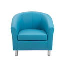 Front view of TC Tub PU armchair with metal feet, plush upholstery, and contemporary design, ideal for modern living spaces.
