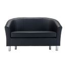 Front view of TC Tub PU sofa with black upholstery and metal feet, showcasing modern design and comfortable seating.