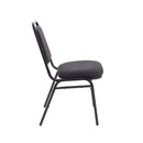 Side view of a TC banqueting chair with a black padded seat and backrest, metal frame, and armrests for event seating.