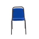 TC banqueting chair with red upholstered seat and back, metal frame, shown from the back angle.
