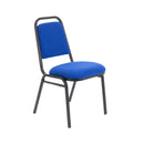 Red TC banqueting chair with metal frame and padded seat, shown from front view.