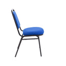 Side view of a TC banqueting chair with red fabric upholstery and black metal frame, designed for event and banquet seating.