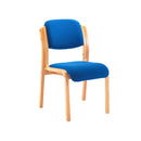 Front view of the TC Renoir Chair with red fabric upholstery and wooden legs, showcasing a modern and stylish design.