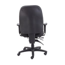TC Vista high back chair with black leather upholstery and ergonomic design, featuring a padded headrest and adjustable armrests.