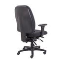 TC Vista high back chair with cushioned black upholstery and sturdy armrests, shown from the back in a professional office setting.