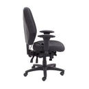 Side view of the TC Vista high back office chair with adjustable armrests and cushioned seat in black fabric.