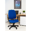 TC Vista high back office chair with red fabric upholstery and ergonomic design, featuring a tall backrest and armrests.