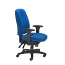 TC Vista high back chair shown from the side with ergonomic design and dark wood legs, ideal for office or conference rooms.